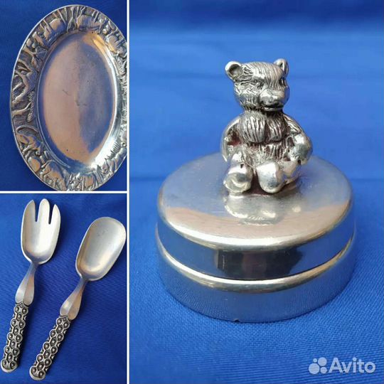 Шкатулка мишка Англия олово блюдо ложки Норвегия