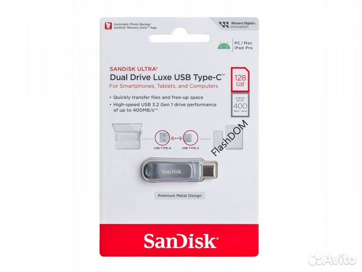 Флешка Dual Drive Luxe USB Type-C 128GB до 400MB/s