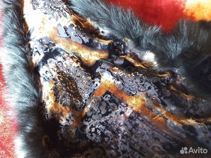 Шарф-палантин пан-бархат с натуральным мехом