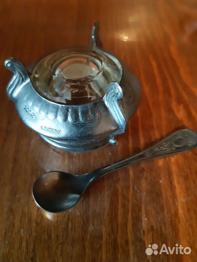 Мельхиоровая солонка с ложечкой СССР