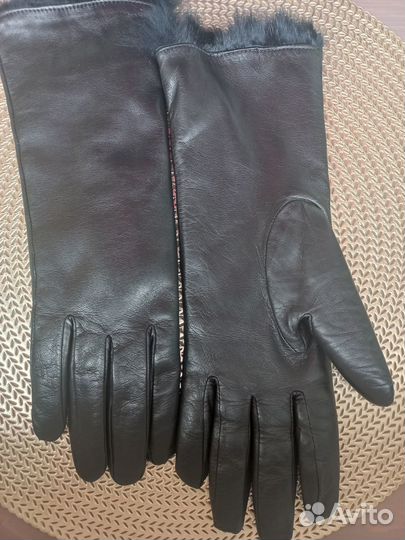 Перчатки женские кожаные 7.5 размер,мех кролик