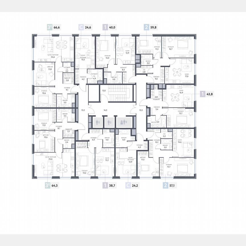 1-к. квартира, 43,3 м², 2/25 эт.
