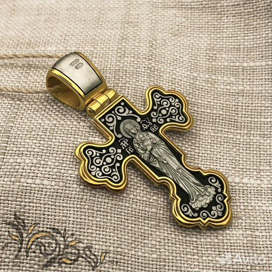 Серебряный крест с золочением Валаамская икона