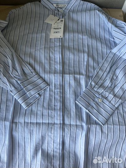 Новое Платье рубашка Zara L голубое в полоску