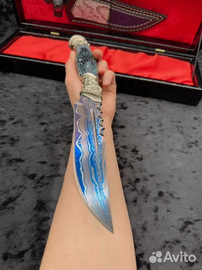 Нож Хищник 2 Дамаск с никелем