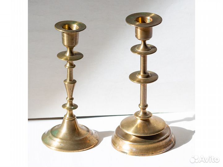 Подсвечники латунные антикварные и стеклянные