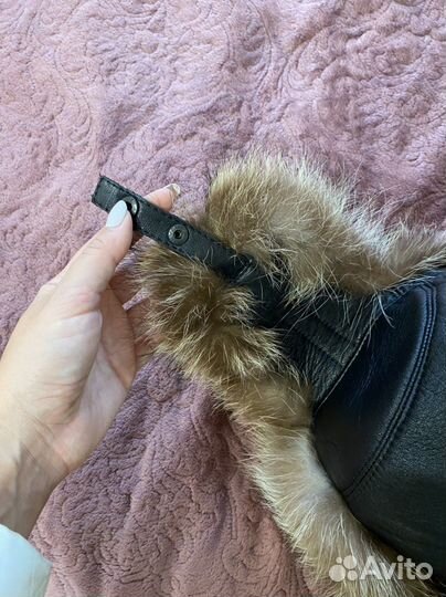 Мужская шапка, кожаная, с натуральным мехом