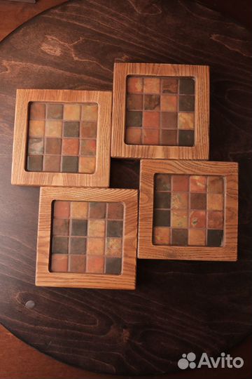 Подсвечники для больших свечей из дерева и мозаики