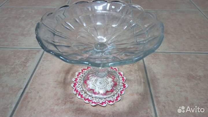 Фруктовница-конфетница СССР. Вязаная салфетка-пода