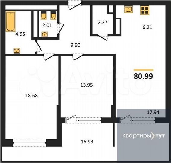 2-к. квартира, 81 м², 17/23 эт.