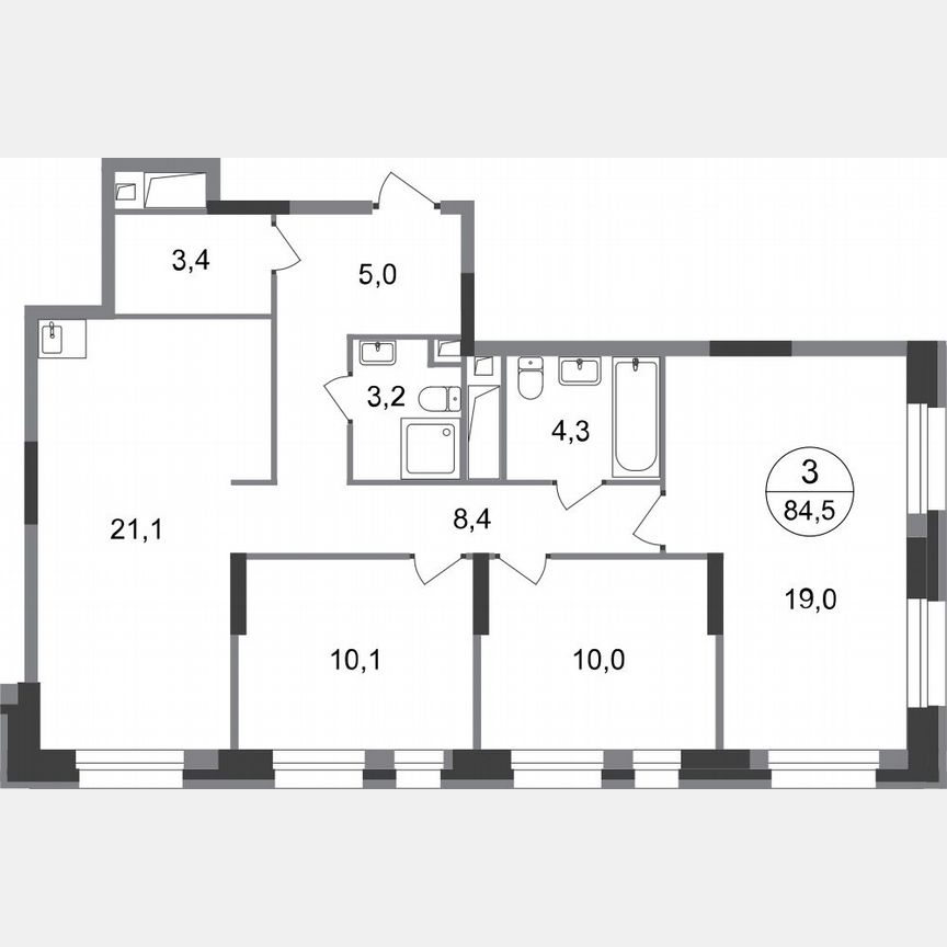 3-к. квартира, 84,5 м², 18/20 эт.
