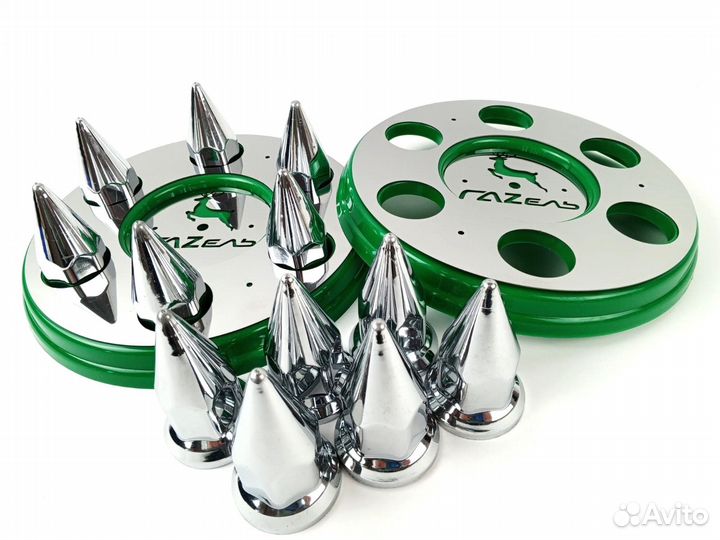 Колпаки Газель нержавейка хром зелёные к-т 2 шт