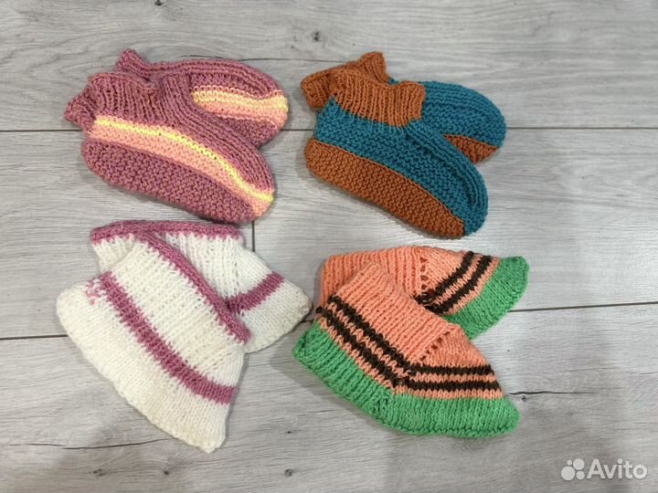 Вязаные тапочки взрослые детские