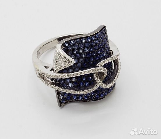 Кольцо бриллианты,шпинель белое золото 18К