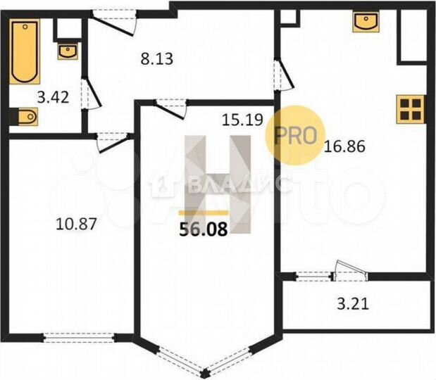 2-к. квартира, 56,1 м², 1/16 эт.