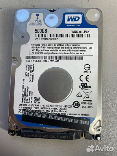 Переносной Жесткий диск 500 GB WDC WD5000lpcx-21vhat0