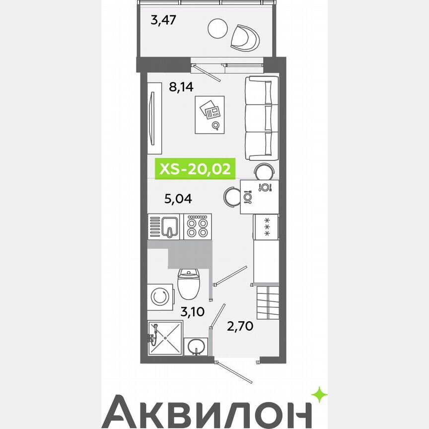 Квартира-студия, 20 м², 8/12 эт.