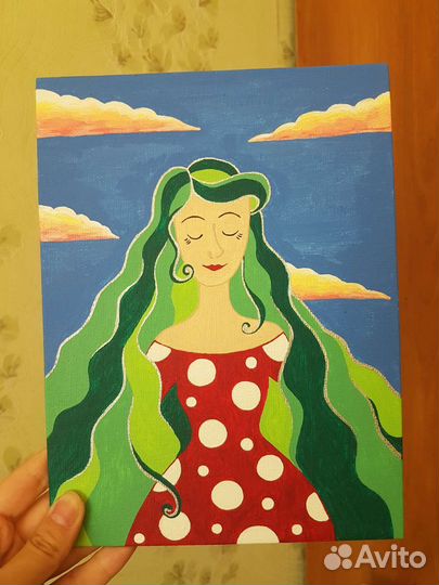 Холст на картоне. Картина. Девушка