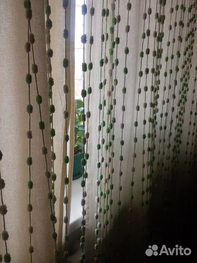Штора Гардина Нити Зеленый Шарики б/у