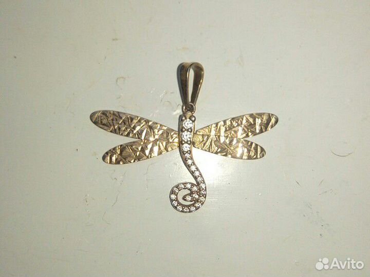 Подвеска стрекоза Серебро с позолотой