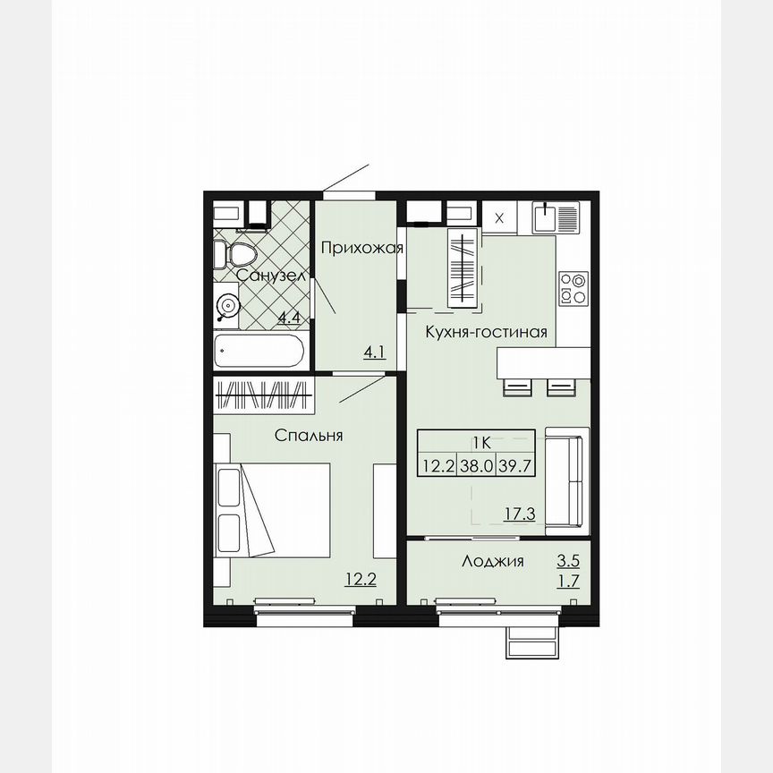 1-к. квартира, 39,7 м², 6/9 эт.