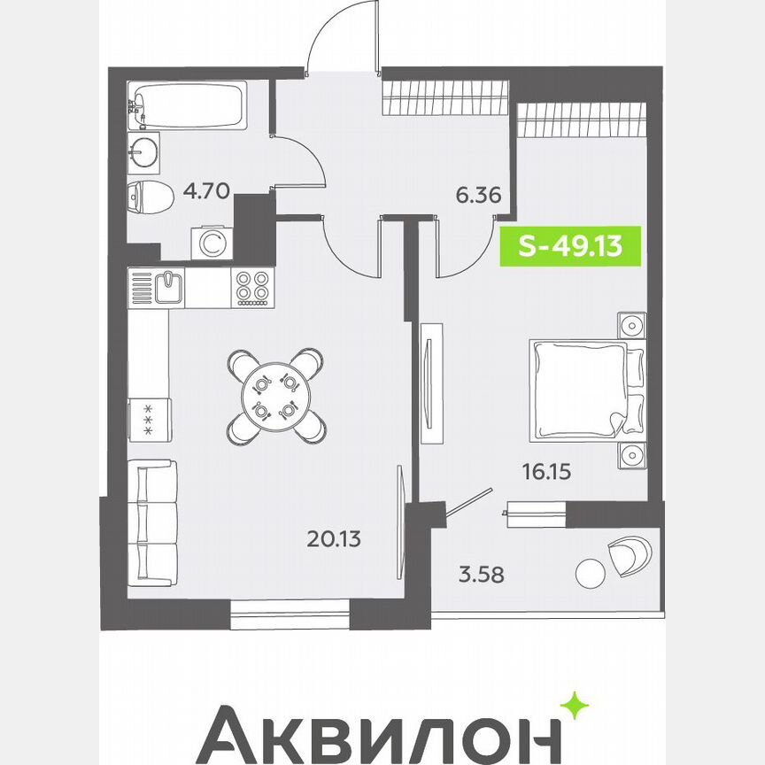 1-к. квартира, 49,6 м², 12/13 эт.