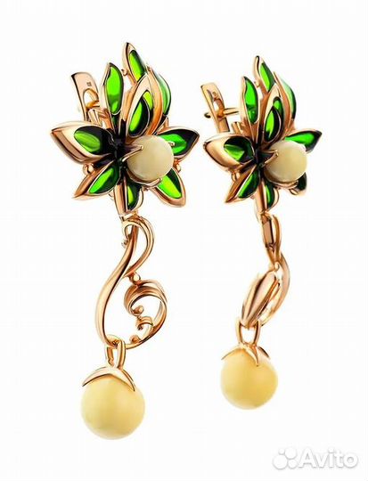 Янтарные Серьги из Серебра с Натуральным Янтарем