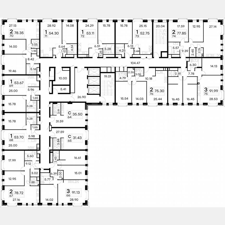 2-к. апартаменты, 77,7 м², 7/21 эт.