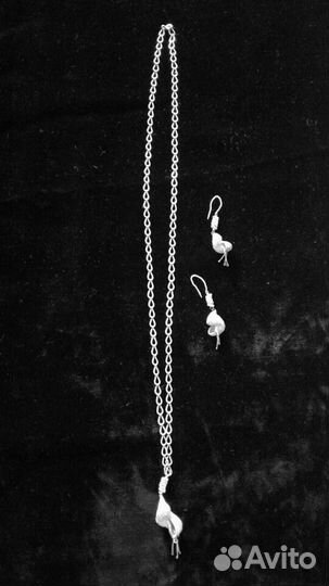 Комплект-серьги+кулон на цепочке-серебро