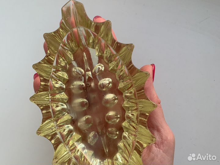 Пепельница лодочка жёлтое цветное стекло СССР гхз