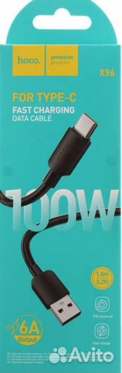 USB Кабель Type-C hoco X96, 5А, 100W, 1м. Черный