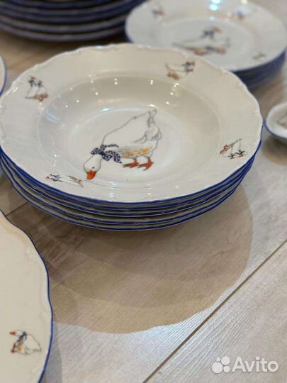 Сервиз столовый Гуси Чехия оригинал красотень