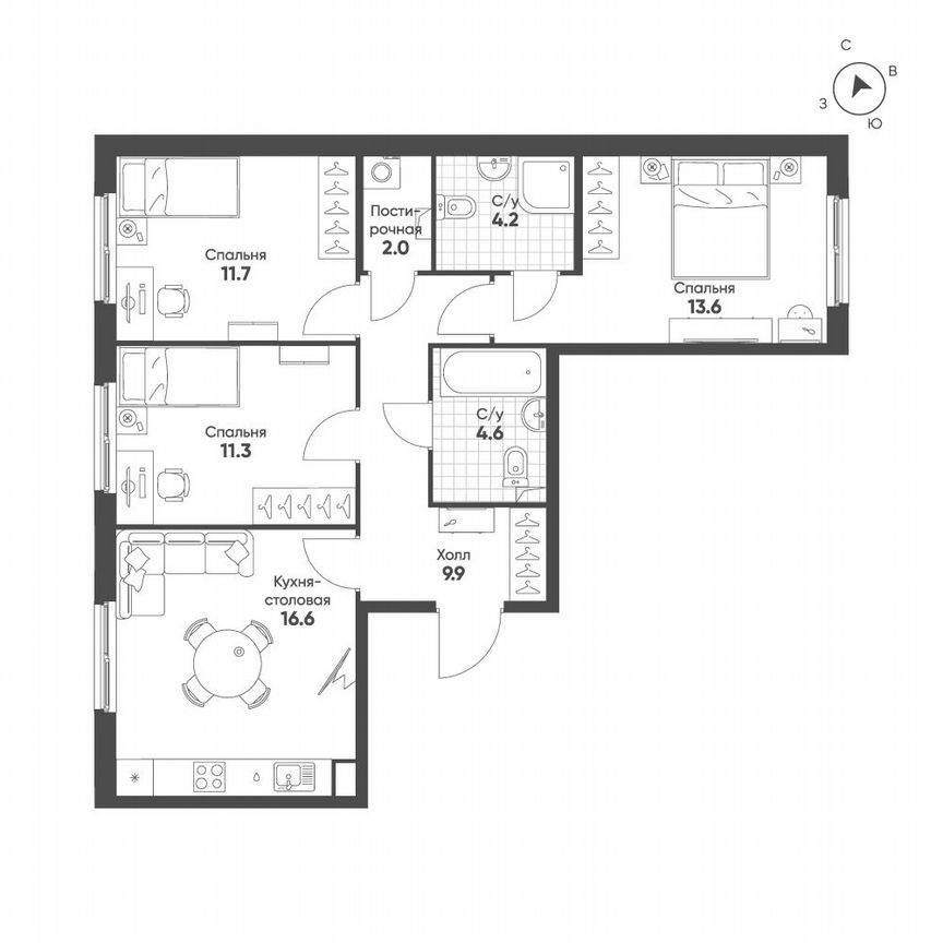3-к. квартира, 73,9 м², 2/12 эт.