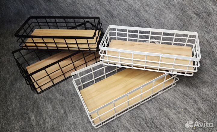 Металлические корзины с дном из бамбука органайзер