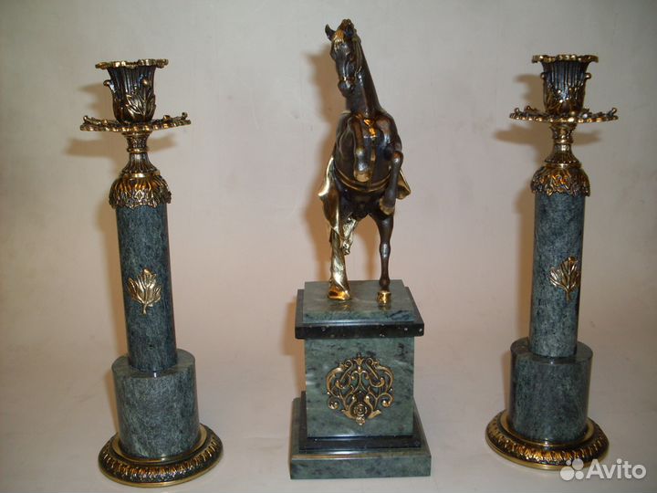 Подсвечники бронза-змеевик