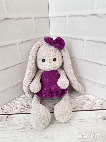 Плюшевый вязаный заяц, ручная работа