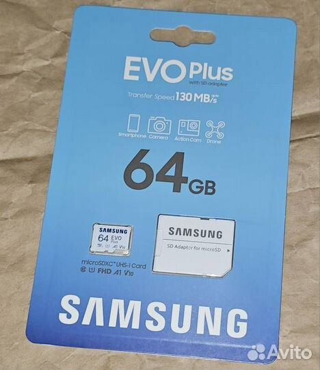 Карта памяти Samsung EVO Plus 64GB с адаптером