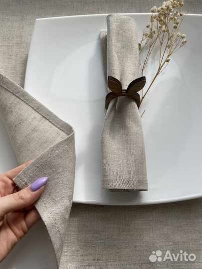 Льняные салфетки + кольцо кролик