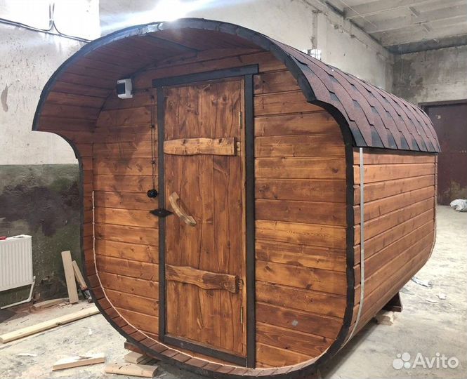 Баня бочка Квадро 2,5 метра с козырьком