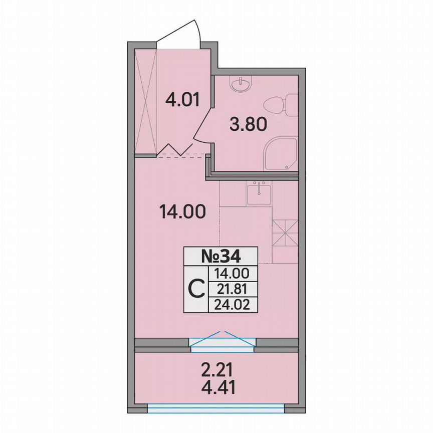 Квартира-студия, 24 м², 2/8 эт.