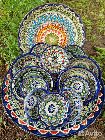 Набор посуды, ляган, пиала, коса, чайник, сервиз