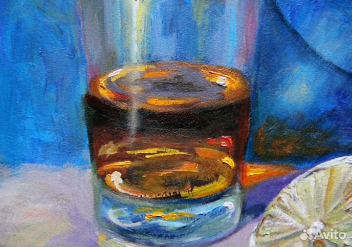 Картина маслом Натюрморт с виски и лимоном