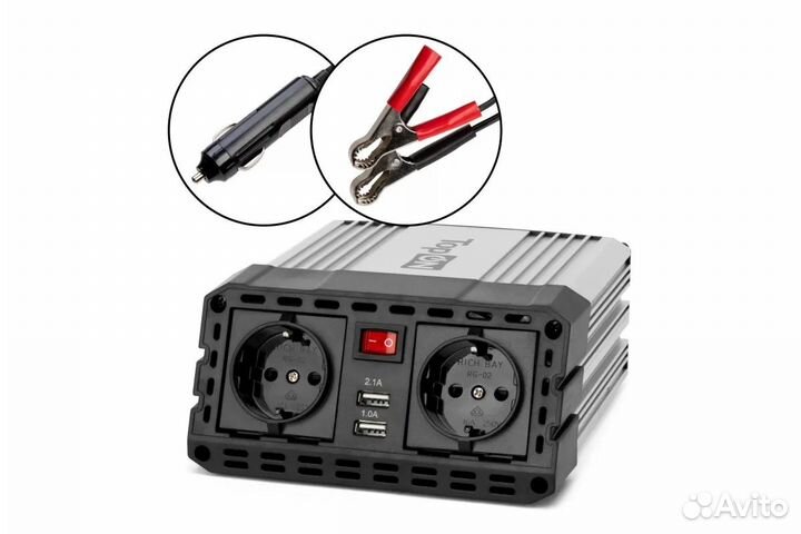 Автомобильный инвертор 300W 2 розетки, 2 USB, пико