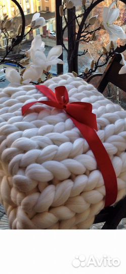 Плед 150 на 200 ручная вязка шерсть мериноса