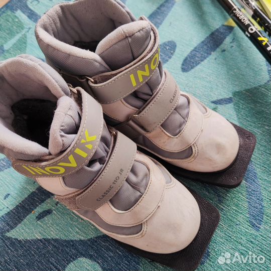 Лыжи детские, ботинки 34р, палки