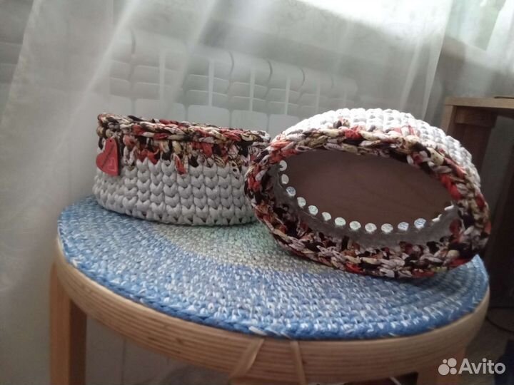 Корзинки из трикотажной пряжи интерьерные