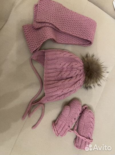 Комплект шапка, шарф, варежки