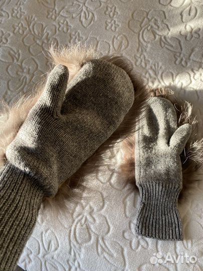 Варежки рукавички с натуральным мехом песца