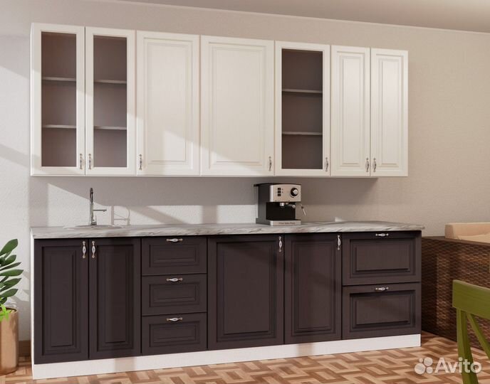 Кухня Селена фарфор белый/шоколад мдф 2,51 м