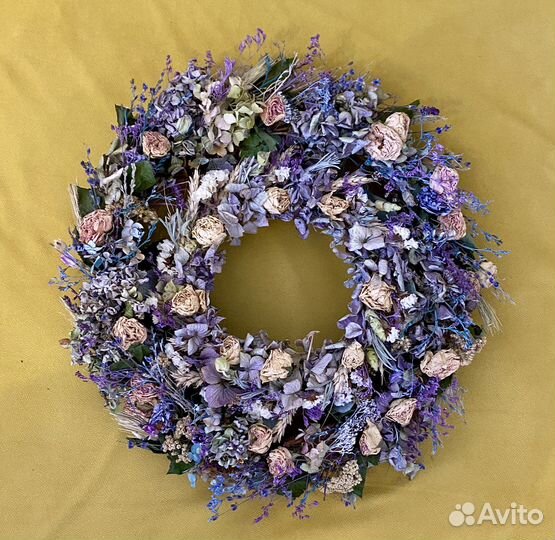 Интерьерный венок из гортензии и роз 35+ см